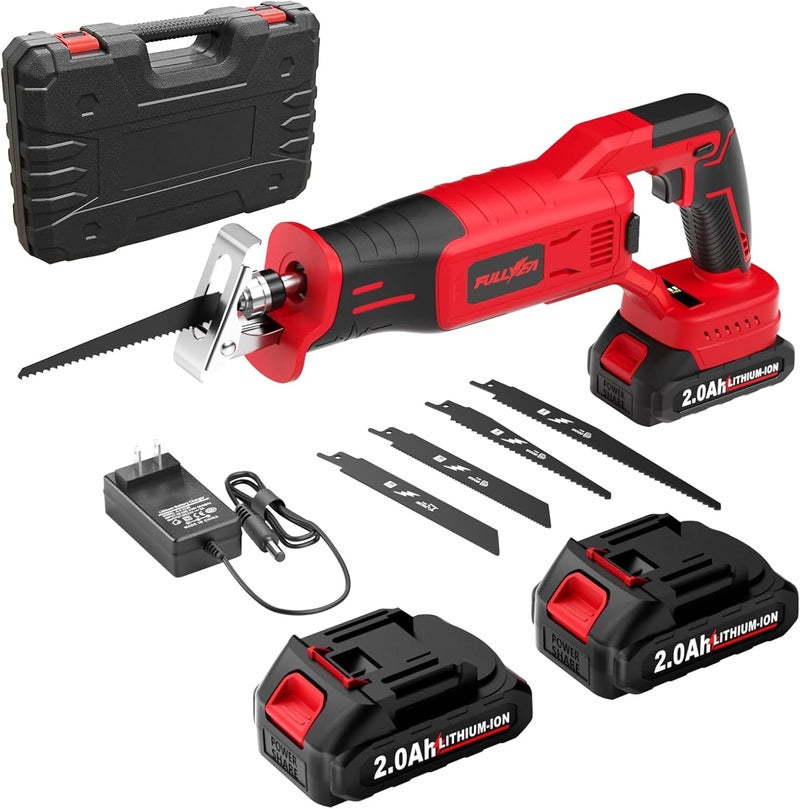 FULLYEA Reciprocating Saw Cordless, Brushless Recipro Saw 0-3500 SPM, Cordless Saws with 2 * 2.0Ah Battery & 4 Blades, Battery Powered Reciprocating Saws for Wood/Metal/Plastic Cutting - Image 1